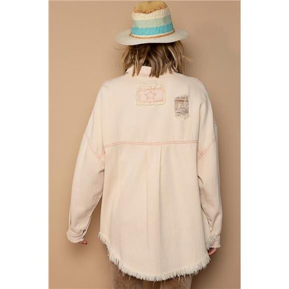 POL Button Down Raw Hem Distressed Shacket - Picture 2 of 3